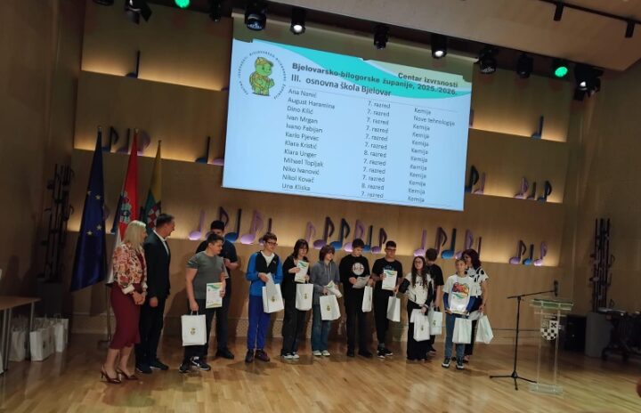 Učenicima III. osnovne škole Bjelovar uručena priznanja za sudjelovanje u Centrima izvrsnosti